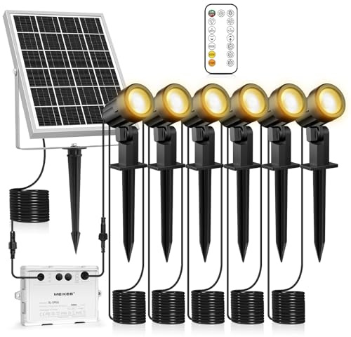 MEIKEE 6 in 1 Solar Spot Lights Outdoor Garden,3 Colors Spike Lights