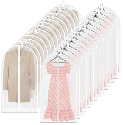 TORONTOKYO 25 Pack 55 Hanging Clear Plastic Garment Bags with Zipper Translucent Long Dress Bags Clothes Cover for Closet Storage and Travel