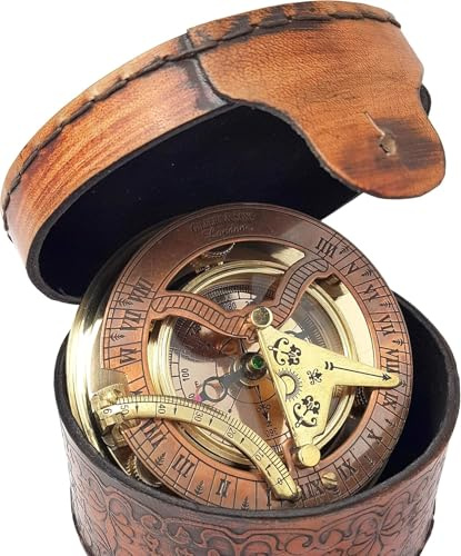 Bussola con meridiana in ottone, regalo personalizzato per uomo, bellissimo orologio con meridiana fatta a mano, orologio solare inciso per lui, decorazione antica (ottone e rame)