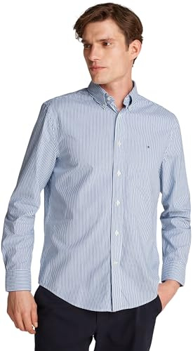 Tommy Hilfiger Men’s Flex Poplin Classic Regular Fit Shirt, Multicolor (Wedge Blue/Optic White), XS
