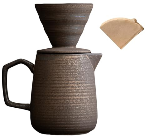 HYAXGM Pour Over Coffee Maker,Ceramic Coffee Maker With 100 pcs Paper Filter,16oz/480ml Pour Over Coffee Dripper (Retro gold)