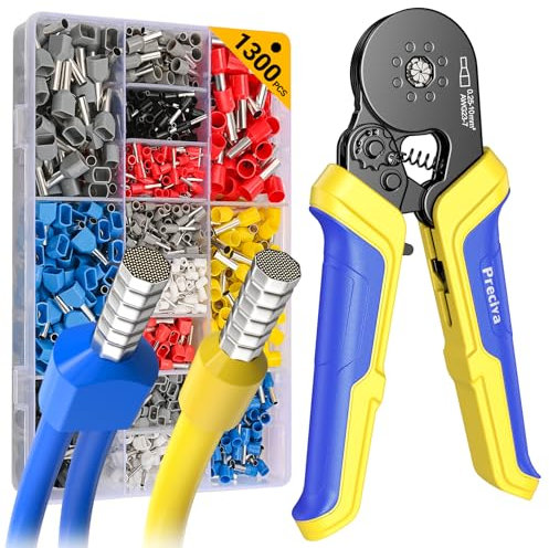 Crimpzange Set, Preciva Achtseitige Crimpzange 0,25–10 mm², 1300 teiliges Einzeldraht und Doppeldraht Crimpzangen Set, Aderendhülsen Set für Heimwerker und Heimgebrauch