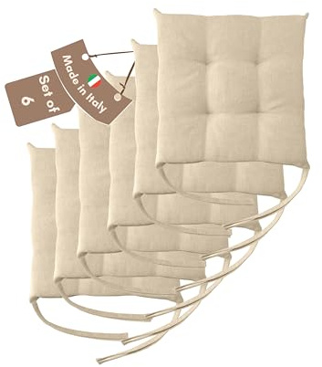 Il Tuo Artigiano Design Set 4 o 6 Cuscini per Sedie da Cucina Made in Italy - Cuscini Sedie Cucina set da 6 40x40 cm spessore 6 cm - Imbottiture in Spugna e Soffice acrilico (6, Avorio)