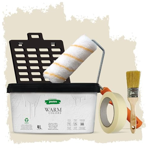 PECTRO Pintura Una Capa 4L (6,3kg) - incluye Rodillo, Rejilla, Brocha y Cinta - Pintura Interior Paredes y Techos Mate, colores cálidos, lavable de gran durabilidad y cubrición