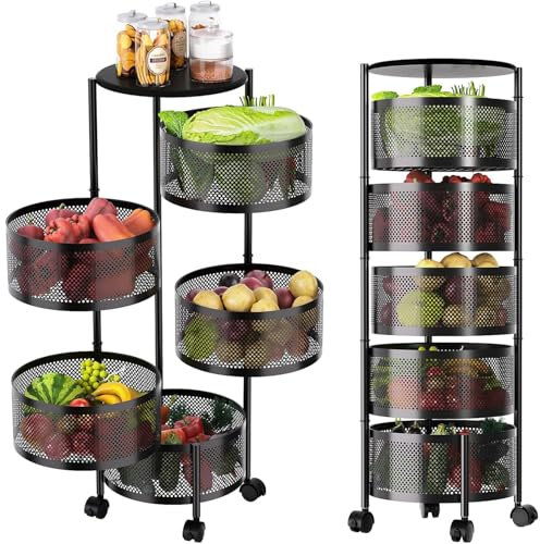 Avilia Carrello Salvaspazio a 5 Livelli con Ruote - Organizzatore Multiuso in Metallo Nero 90x32x32 cm - Carrellino Portaoggetti per Cucina, Bagno, Ufficio e Dispensa - Struttura Robusta