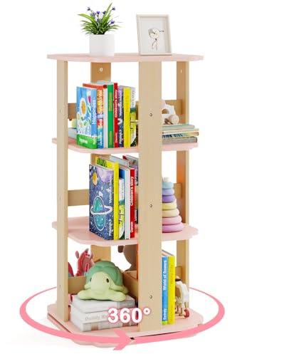 COSTWAY Libreria Girevole per Bambini, Scaffale per Libri in Legno a 3 Livelli con 12 Scomparti, Libreria Angolare e Salvaspazio per Camera da Letto, Studio e Soggiorno, 48 x 48 x 95,5 cm
