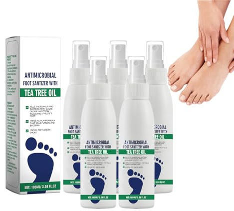 Spray pour les pieds à l'huile d'arbre à thé - Spray rafraîchissant naturel pour chaussures et pieds, soin des pieds à séchage rapide à l'aloe vera pour hommes et femmes, format voyage (5 bouteilles)