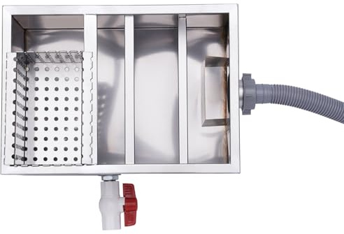 Séparateur de graisse commercial 18 l en acier inoxydable avec protection automatique contre la pluie Séparateur huile-eau Filtration à 4 niveaux pour restaurant, cuisine, cantine eaux usées