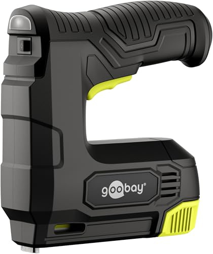 goobay 2 en 1 grapadora y clavadora eléctrica con batería recargable, 1.500 mAh, incluye 2.000 grapas (6/8 mm) y 500 clavos (10 mm), cable USB-C, ideal para bricolaje y tapicería, 77819