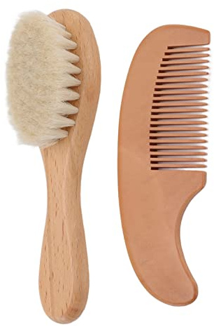 Juego de Cepillo Y Peine para Barba para Hombre, Cepillo de Lana Suave con Mango de Madera, Peine de Madera para Cabello Y Barba, Kit de Cuidado del Cuero Cabelludo para Un Cuidado Suave