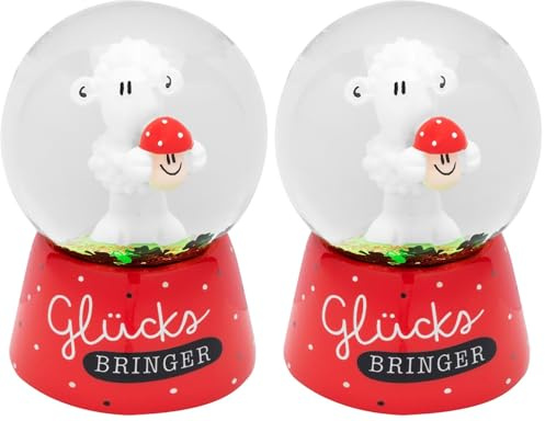 Sheepworld Traumkugel mit Motiv Glücksbringer | Schneekugel mit Glitter, Höhe 6,5 cm | Geschenk, Glücksbringer, Silvester | 70105 (Packung mit 2)
