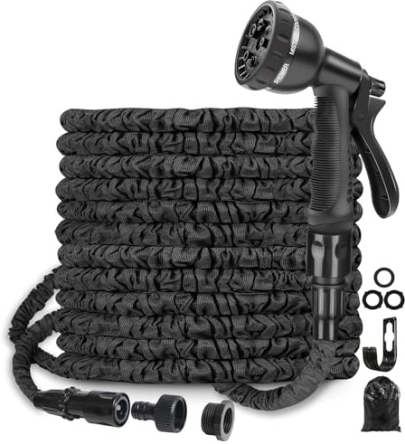 Manguera Extensible 30 m, Manguera Jardin con Adaptadores de Normas EU para Exterior e Interior y 8 Modos Pistola para Familias con Jardín, Huerto, Campo, garden hose