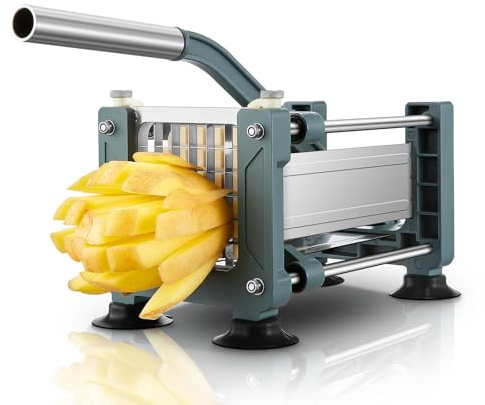 Affettatrice per Patate Fohrer in Acciaio Inox, Professionale, Manuale, con Lame da 12 Mm, Ideale per Patate Intere, Carote, Cetrioli, Cipolle e Altri Ortaggi