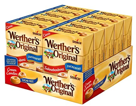 Werther's Original – 10 x 42g Box – Zuckerfreie Sahnebonbons mit leckerem Karamellgeschmack