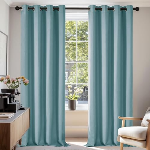 Deconovo Super Soft Solid Thermal Insulated Eyelet Blackout Curtains for Bedroom 55x96 Inch Two Panels Sky Blue