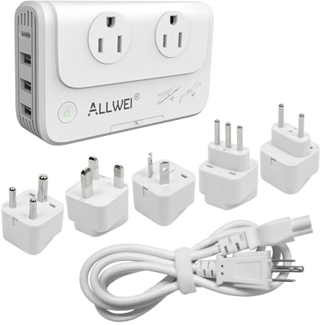 ALLWEI International Travel Adapter 220V to 110V Power Voltage Converter for Hair Straightener/Curling Iron, Universal Power Plug Adapter UK, US, AU, EU, IT, India (White)