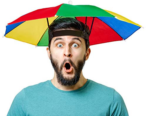 Balinco – Lustiger Sonnenschutz Hut für Erwachsene & Kinder – Bunter Regenschirm-Sonnenschirm Schirmhut mit elastischem Kopfband – Kopfbedeckung für Karneval, Festival, Strand, Outdoor – Einheitsgröße