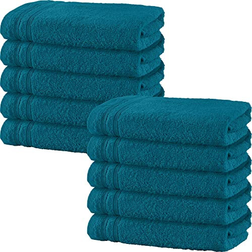 Erwin Müller Handtuch 10er-Pack Heidelberg 100% Baumwolle Petrol Größe 50x100 cm - saugstark, gut trocknend, kompakt, leichte Qualität - ideal für Sport, Strand, Reisen