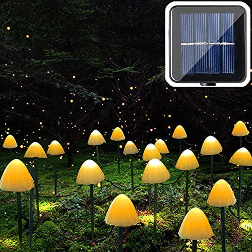 20 LED Solar Garten Pilzlampe Außen, 5M Solar Lichterkette Pilze Aussen, 8 Modi Wasserdichte Solar Gartenleuchten Dekoration für Hof Bürgersteig Weg Hochzeit Party Weihnachtsbaum Geburtstag, Warmweiß