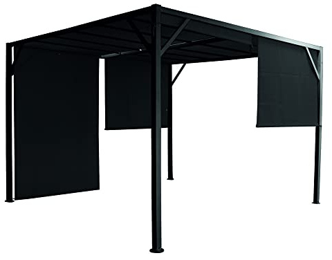 VERDELOOK | Gazebo Cubo in Metallo Verniciato con Tende Laterali, 4x3 H2.10 m, Telo Nero e Struttura Nero, design a Pergola, Idrorepellente, Salottino giardino, terrazzo e zona piscina