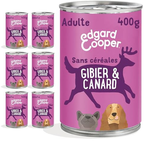 Edgard & Cooper Pâtée pour Chien en boite, Nourriture humide sans céréales, (Gibier & Canard 6x400g), Viande fraîche et proteiné, Hypoallergénique, Sans sucres ajoutés, Pate en sauce adulte