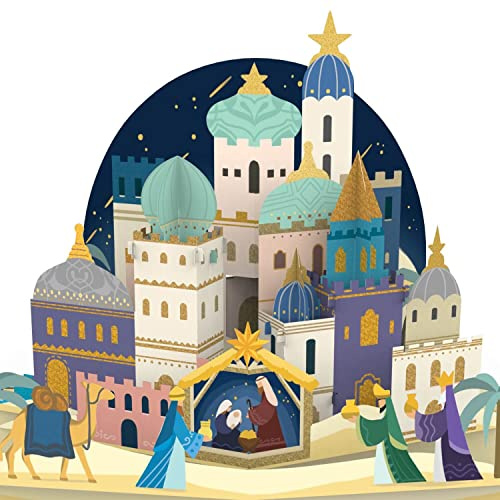 papercrush® Carte de Noel pop-up Bethléem - 3D Carte de Noël religieuse pour femmes (marraine, maman, mamie, soeur) - Cheque cadeau chrétienne pour enfants (filles, fils, petit-fils, neveu)