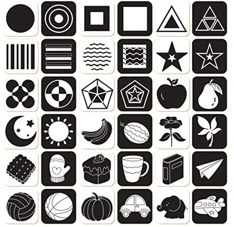 REQAG Lot de 18 cartes sensorielles noires et blanches pour bébé jouets sensoriels pour bébé de 0 à 3 mois design contrasté jouets sensoriels noirs et blancs pour les cadeaux de nouveau-né
