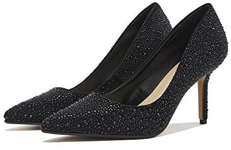 Tsrenlmln Womens Rhinestone Heels Fashion Pointed Toe Glitter Wedding Pump for Women with Low Heel Black 8 in