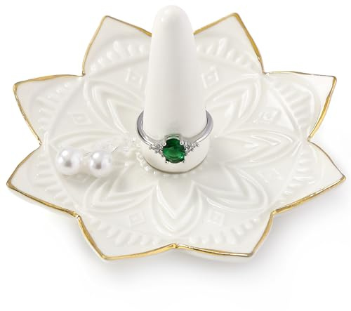 Maxsirui Ceramic Ring Holder for Jewelry,White Mandala Ring Dish Jewelry Dish Jewelry Holder,Room Decor,Engagement Wedding Birthday Gifts for Couples Women