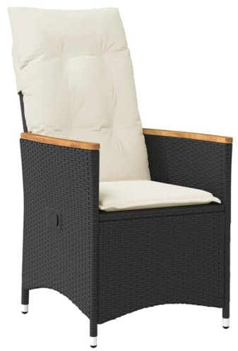vidaXL Chaise inclinable de Jardin avec Coussins Noir résine tressée, Fauteuil de Jardin inclinable, Fauteuil inclinable de Jardin, Chaise inclinable d'extérieur