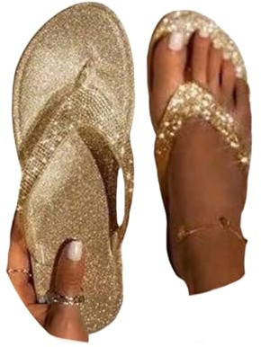 EGSDMNVSQ Tongs Femme Sandales Séparateur D'orteils Paillettes Strass Sandales Pantoufles Plage Extérieur Chaussures D'été élégant Confortable