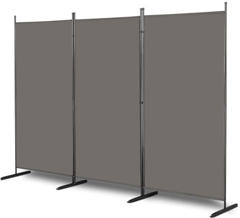 Folding Room Dividers, 3 Panels Movable Protective Privacy Screens, Steel Frame Portable Fabric Screen Room Partition for Home Office (Grey)