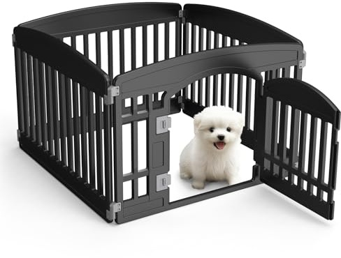 SMUG Dog Playpen 4-Panel 24 | Safe & Secure Indoor/Outdoor Pet Fence | Folding & Portable |35 x 35 x 24IN, Ideal for Small to Medium Dogs | Easy to Clean （Black）