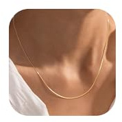 BodyBonita Collier Chaîne pour Femme Tendance - Colliers Ras du cou Avec Fermoir en Argent Sterling 925 Plaqué Or 16 Carats, colliers à chevrons Fin et Simple de 1.5 mm, Bijoux 14 Pouces