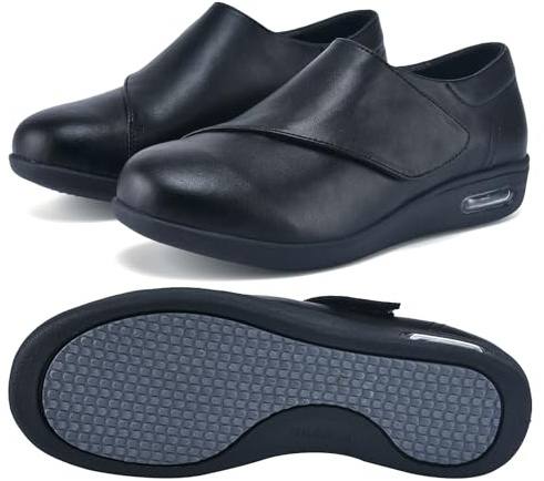 AEHO Scarpe per Diabetici da Uomo Mocassini Eleganti Uomo Tomaia in Pelle e Suola Ammortizzata per Ufficio e Abbigliamento Formale per Piedi Gonfi Artrite Edema Gonfio,Nero,43 EU