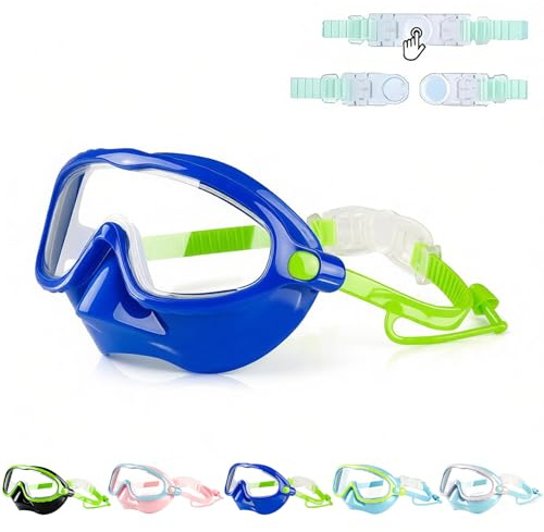 Lunettes de plongée pour enfants, lunettes de plongée pour garçons et filles, masque de plongée avec cache-nez, bande en silicone réglable, masque de plongée panoramique à 180°, pour 4-16 ans