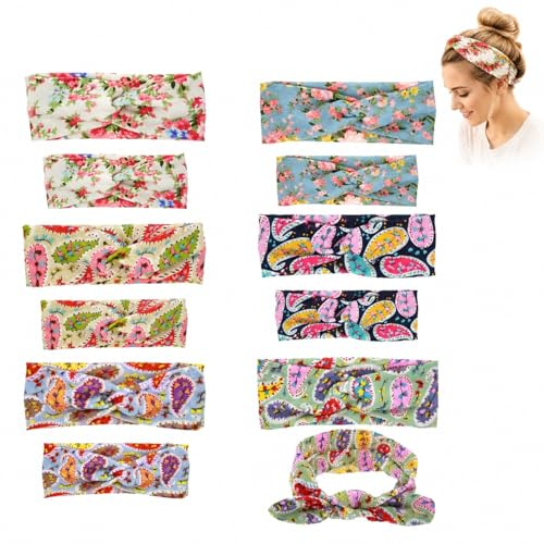 Fascia per Capelli Bambina e Mamma 12 Pezzi Set Elastico Morbido Boho Floreale 8 Colori Assortiti Primavera Estate Accessorio Moda per acconciatura Coordinata Famiglia