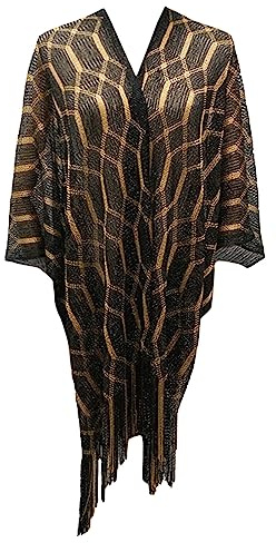 Generisch Écharpe Femme Or Loose Cardigan Protection Solaire Été Écharpe Plage Bikini Maillot de Bain Noir Tricot Écharpe