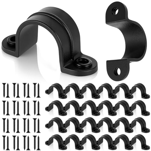 Yaocom 50 Set 1 Inch PVC Pipe Straps with 100 Pcs 304 Steel Screws, 2 Holes Plastic Conduit Clamps, U Shape Black Clips for PVC Pipes, Conduit and Water Tube Cables