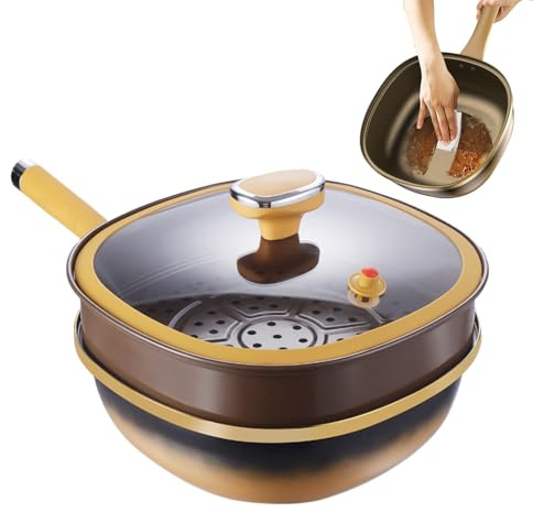 Qfdiwr - Padella per friggere (antiaderente), design grande padella e coperchio compatibile con piani cottura elettrici a induzione, uova, frittata tipi di