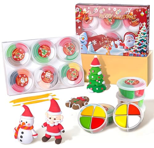 Air Dry Modeling Clay for Kids, 4 Colors Easy to Shape Air Dry Clay Kit with Tools, Soft Flexible Christmas Crafts for Kids Birthday Toys