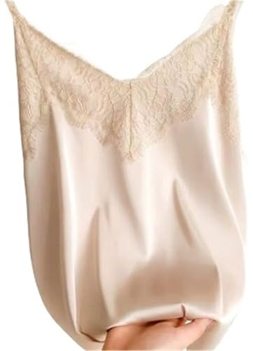 AMEEDA Canotta Raso Donna Canotta Sexy in Pizzo da Donna, in Seta, con Scollo a V, Estiva, Senza Maniche, Casual, Slim, in Morbido Raso, Taglie Forti
