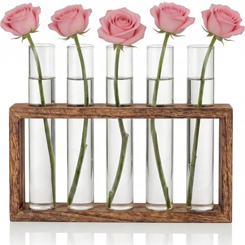 Vase Decoratif Petits Vases en Tubes à Essai,avec Support en Bois