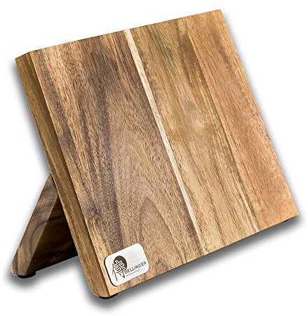Dellinger KS-0127 - Ceppo magnetico per coltelli in legno e coltelli, in legno di acacacia per una cucina organizzata e ordinata, vuoto, per 4-5 coltelli