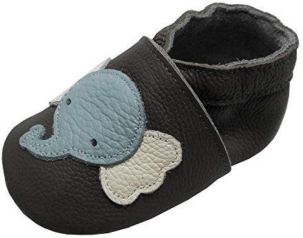 YIHAKIDS Weiche Krabbelschuhe Babyschuhe Lauflernschuhe Kleinkind Lederschuhe Hausschuhe Lernlaufschuhe Elefant Grau(Size L, 23 EU, 12-18 Monate)