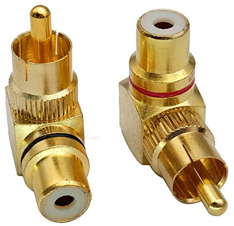 AAOTOKK 90 Grad Cinch Adapter, Vergoldeter Rechtwinkliger Cinch Männlich Stecker Auf Cinch Weiblich Buchse Audio AV TV Adapter Metallanschluss (2 Stücke/1bis1)