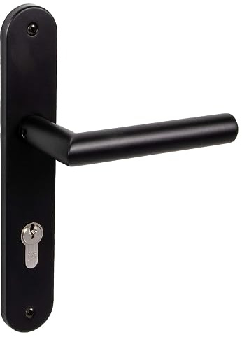 Gedotec Garniture à béquilles noire mate [PZ - cylindre] 1x porte Ferrures de porte plaque longue I Poignées de porte portes intérieures L-FORM I Poignée de porte pour épaisseur de porte 35-47 mm