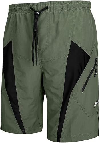Santic Pantalones Cortos de Ciclismo para Hombre, Pantalones Cortos de MTB para Hombre con Almohadilla de Asiento 4D de Secado Rápido para Bicicleta de Montaña Elasticidad Transpirable,Verde Oliva M