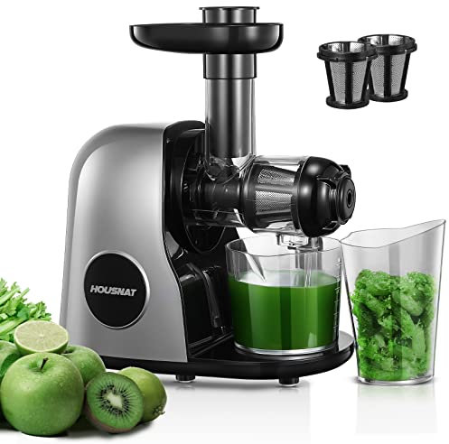 Juicer Machines, HOUSNAT Slow Masticating Juicers Whole Fruit and Vegetable, Professional Cold Press Juicer Extractor with Quiet Motor and Reverse Function Easy to Clean, Brush & Recipes Included