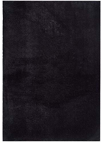 the carpet Relax Weicher, Badezimmerteppich, Bad Set, Badematte, Badvorleger, Anti-Rutsch Unterseite, Waschbar bis 30 Grad, Super Soft, Felloptik Schwarz, 60 x 110 cm